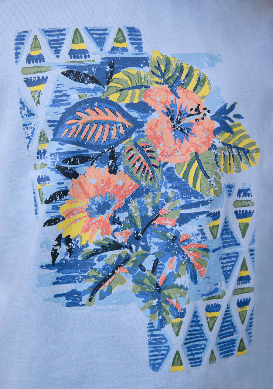 Short Sleeve Tropical Print Tee - Close Up