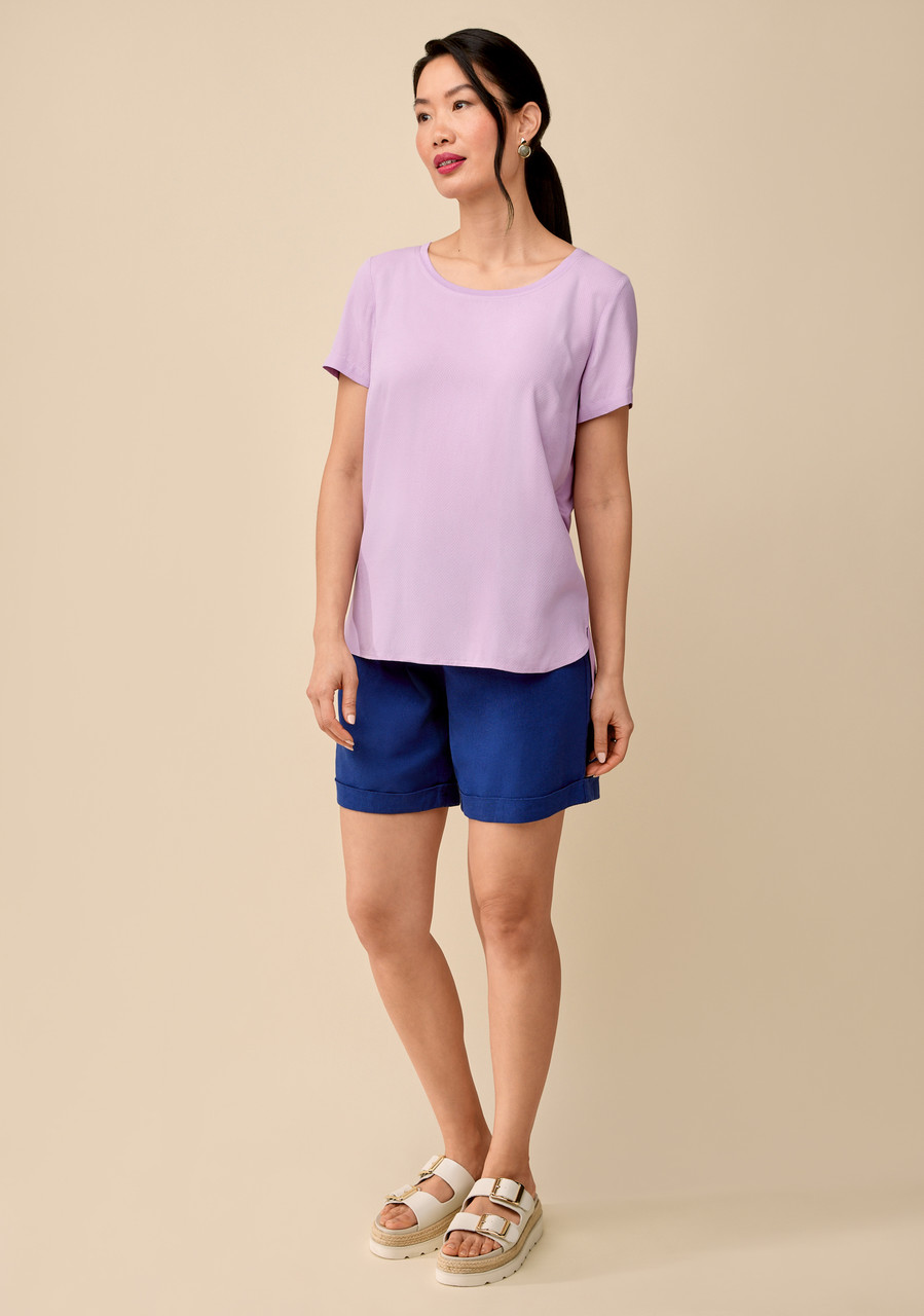 Short-Sleeve Solid Mix Media Top - Full Body