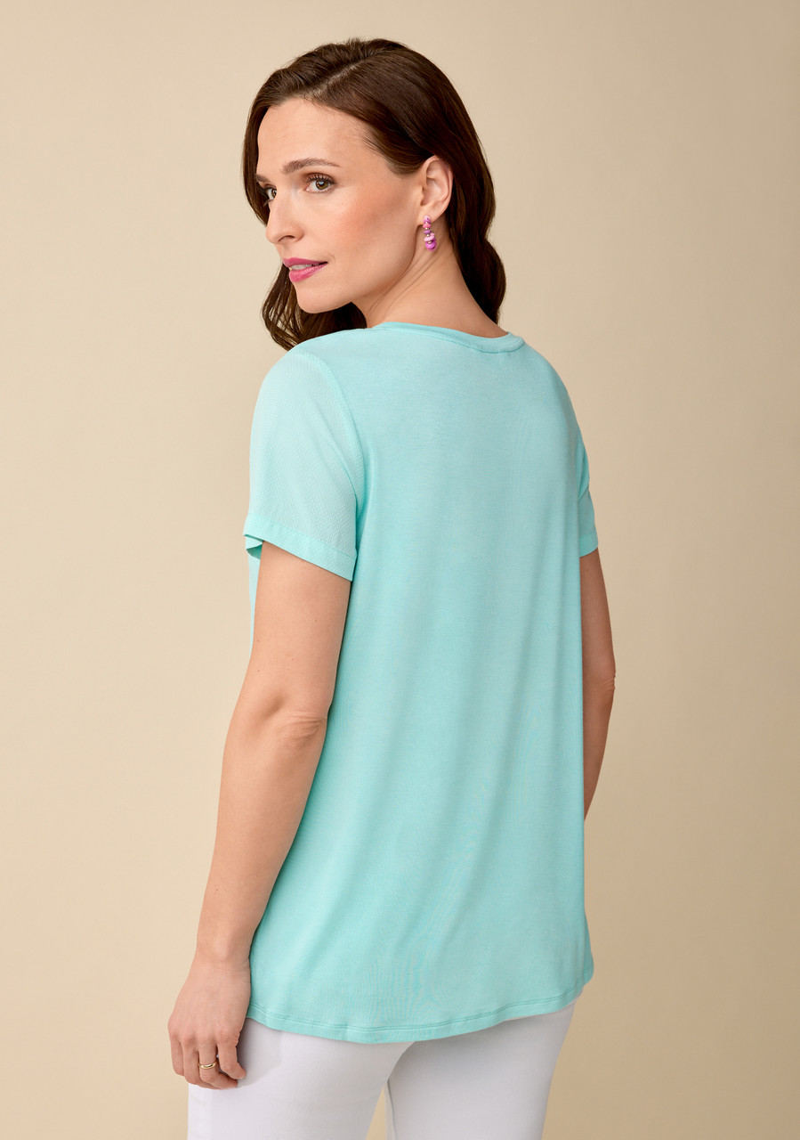 Short-Sleeve Solid Mix Media Top - Back View