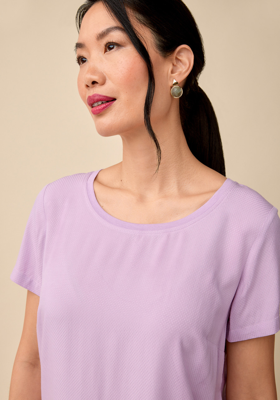 Short-Sleeve Solid Mix Media Top - Close Up