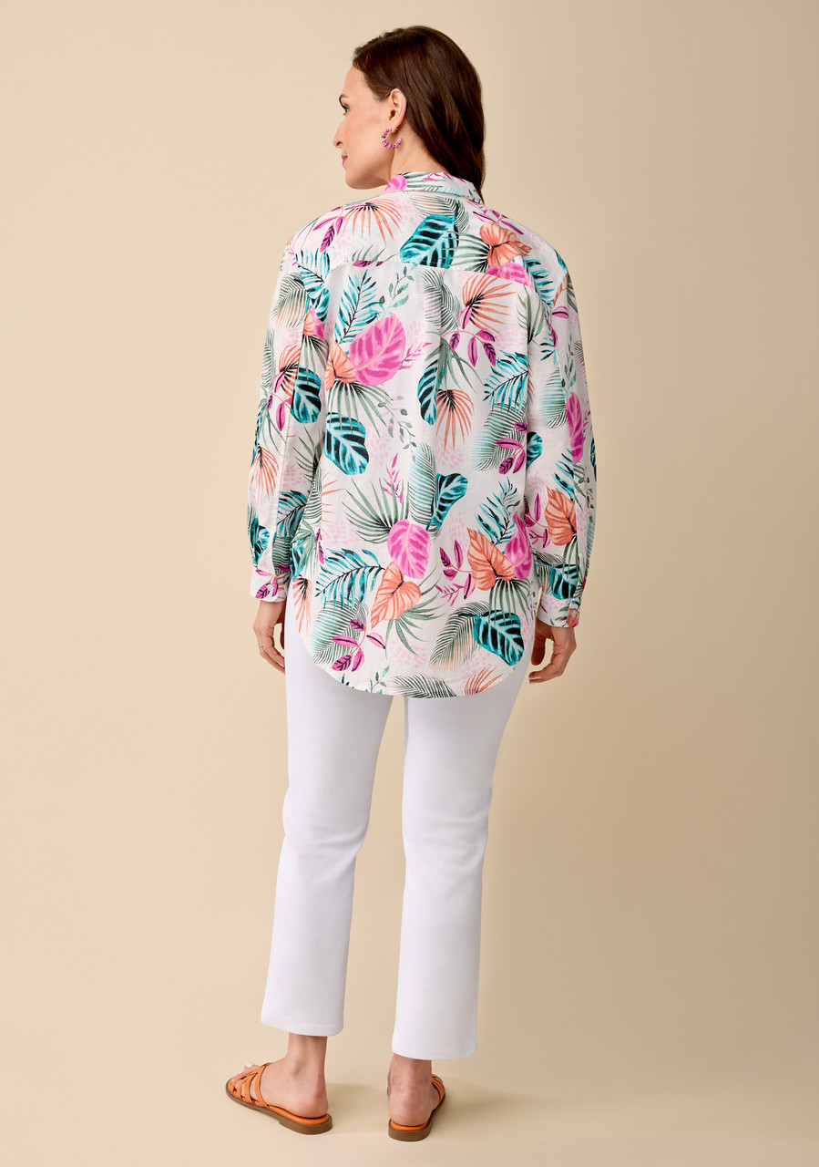 Tropical Print Roll Tab Shirt - Back View