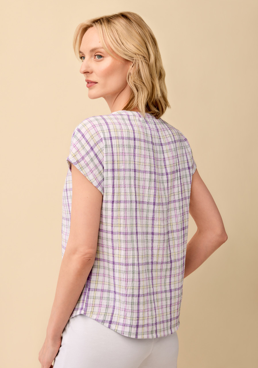 Plaid V-Neck Blouse  - Back View