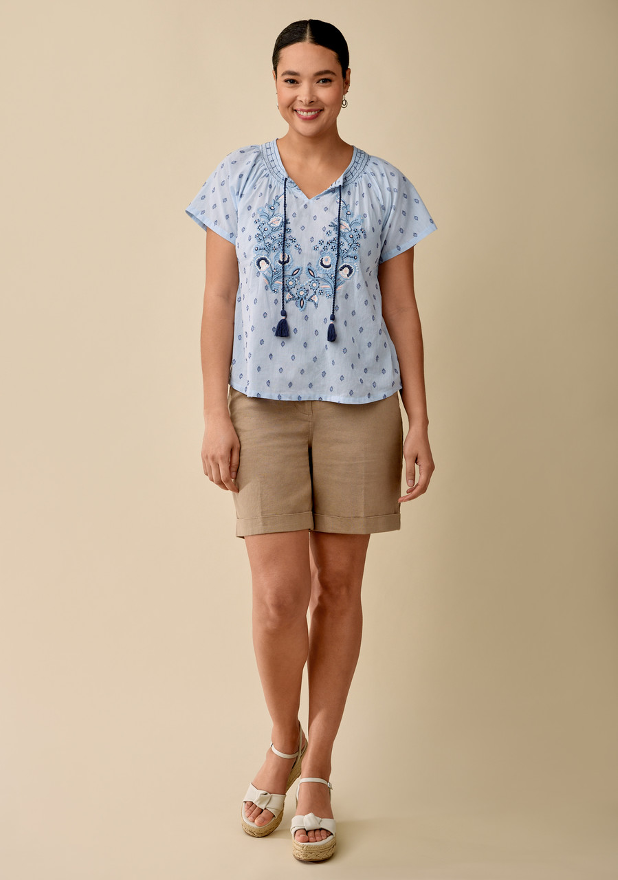 Embroidered Flutter Sleeve Blouse - Full Body