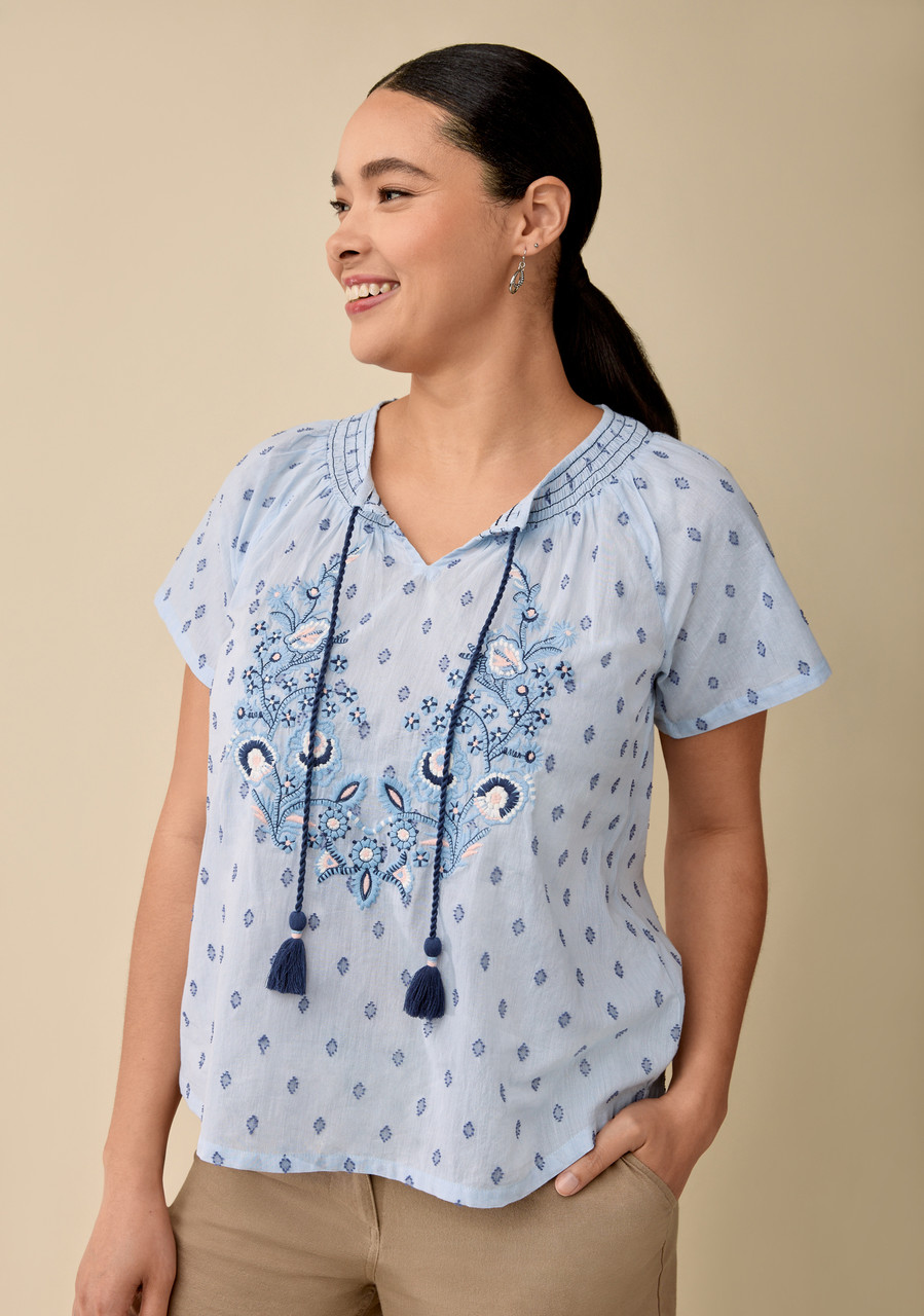 Embroidered Flutter Sleeve Blouse 