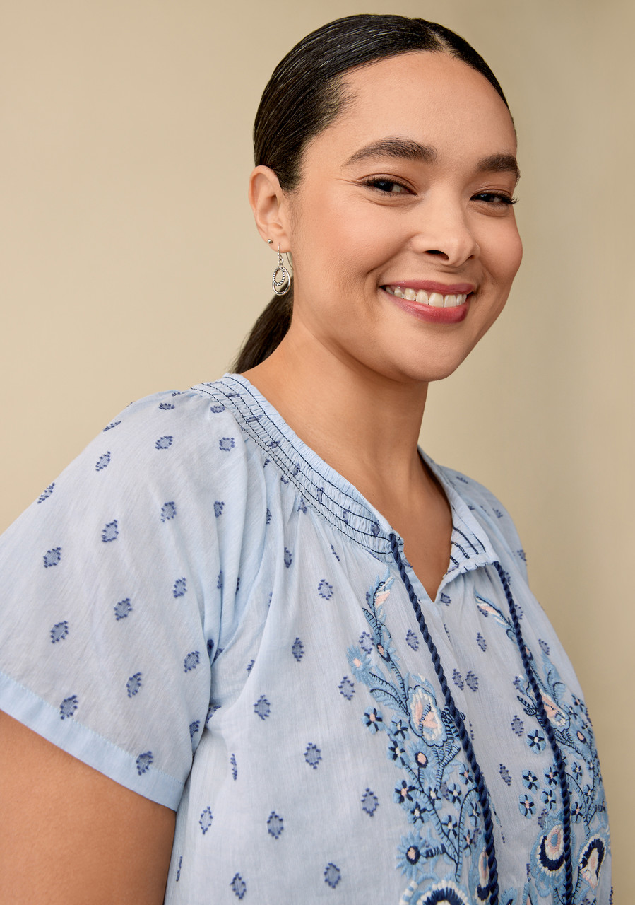 Embroidered Flutter Sleeve Blouse - Detail Shot 