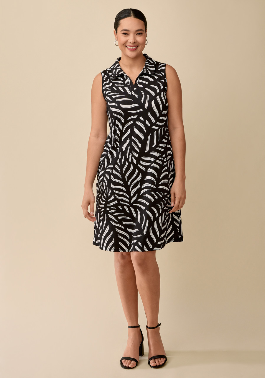 Printed Sleeveless Dress - Black - Full Body