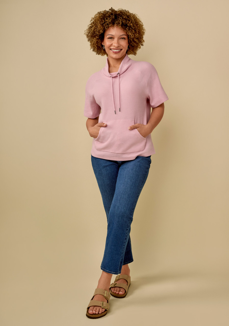 Waffle Knit Funnel Neck Top - Full Body 