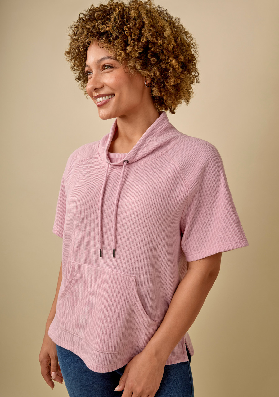 Waffle Knit Funnel Neck Top - Half Body 