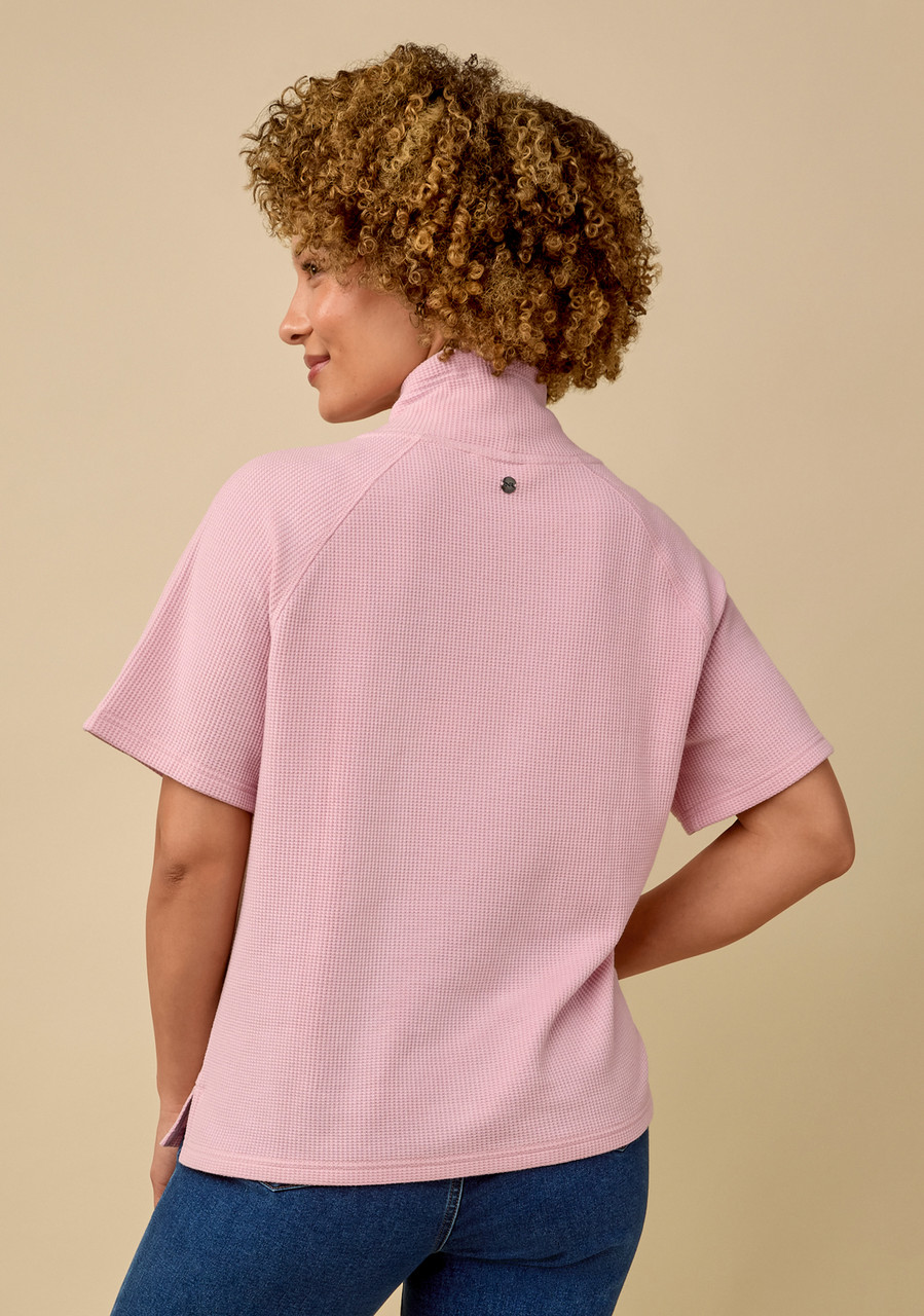 Waffle Knit Funnel Neck Top - Back View 