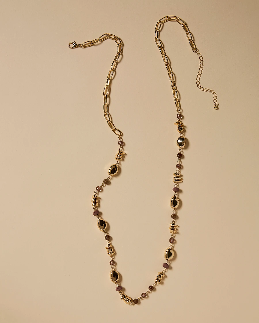 Gold Tone Long Beaded Necklace