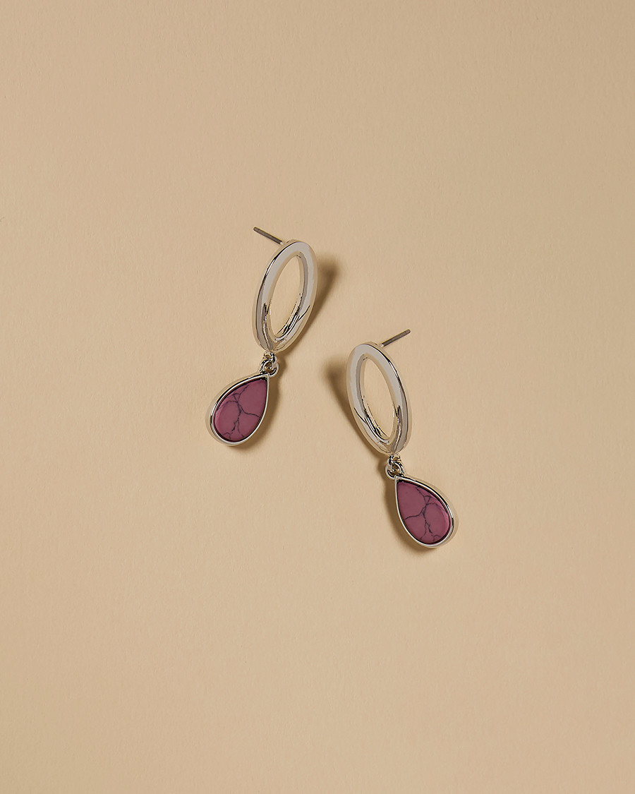 Oval Stone Teardrop Earrings