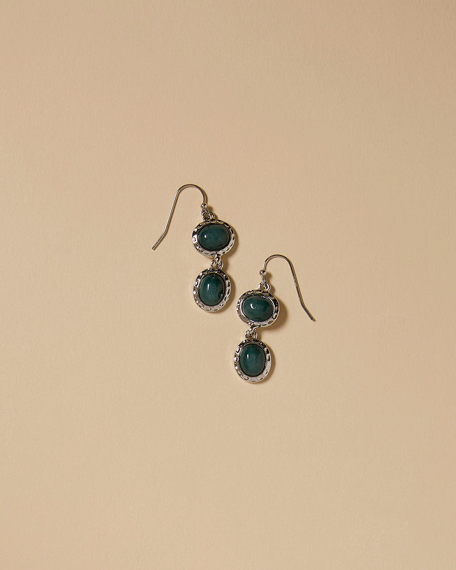 Silver Double Stone Drop Earring