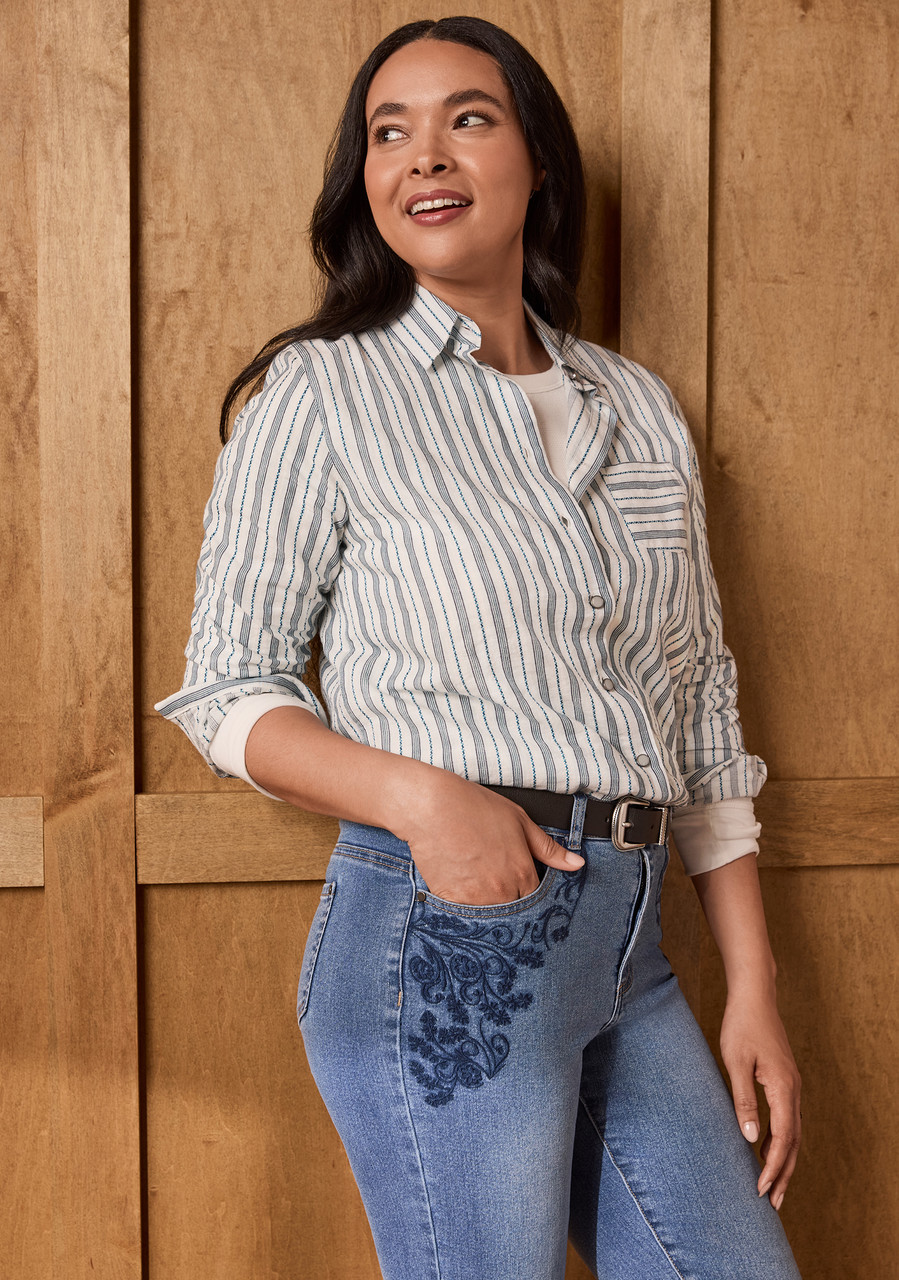 Striped Button Front Cotton Shirt
