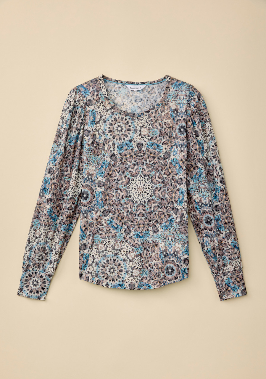 Mosaic Print Puffed Sleeve Top