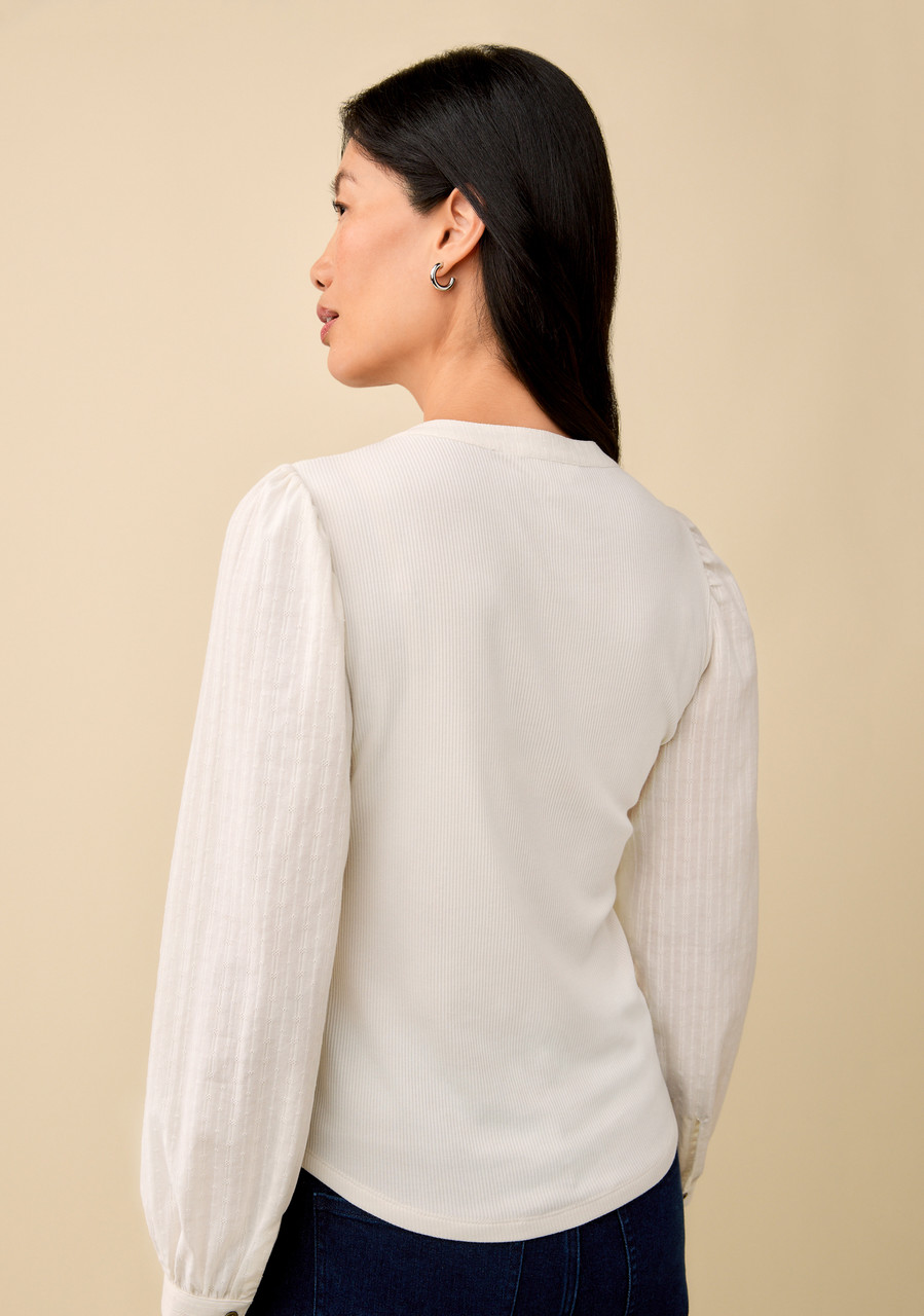  Puff Sleeve Henley Top Back