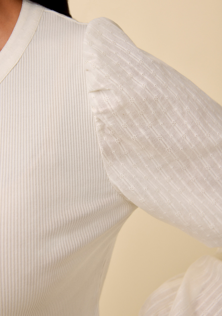 Puff Sleeve Henley Top Detail 2