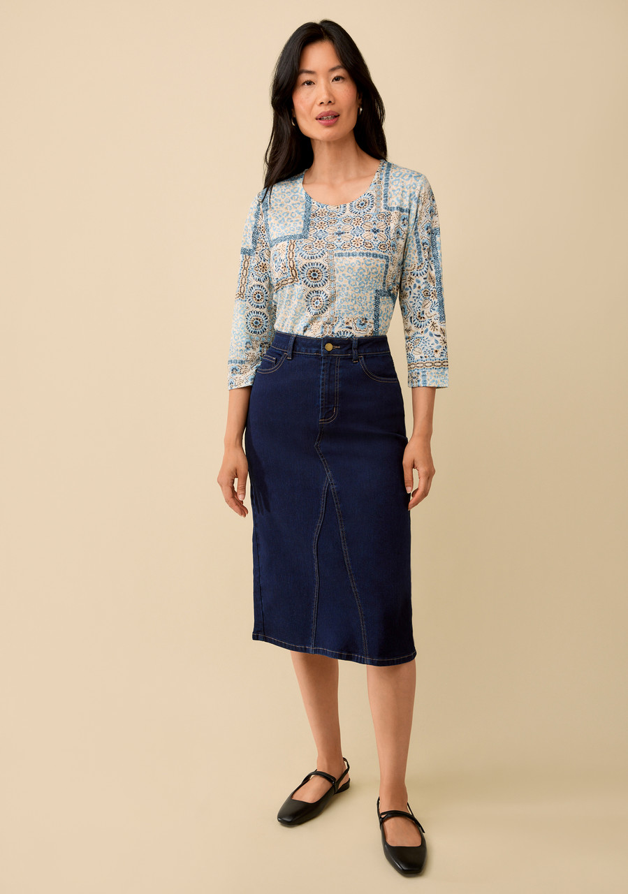 Relaxed Patchwork Print Knit Top Full