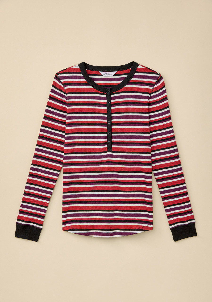 Snap Button Henley Tee Red