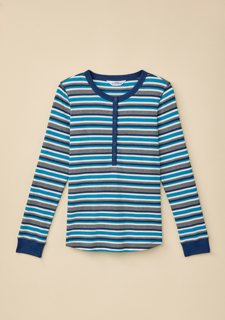 Snap Button Henley Tee Blue