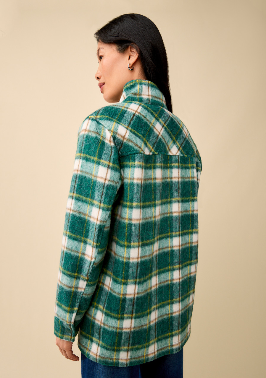 Snap-Front Plaid Shacket Back