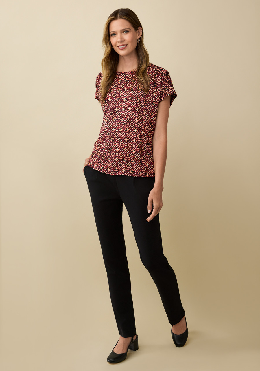 Geometric Print Short Sleeve Blouse - Full