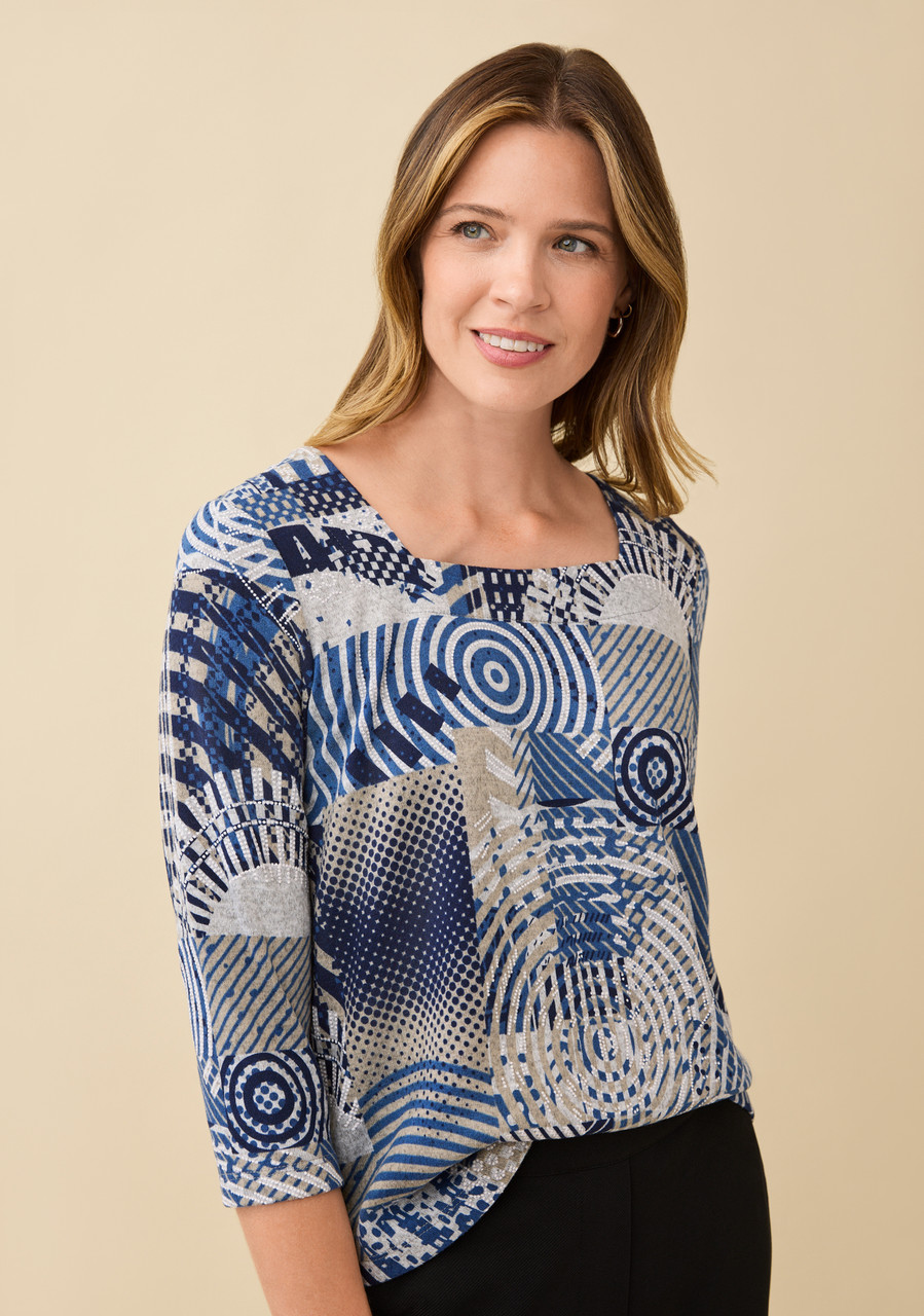 Mixed Print Square Neck Top - Half Body 