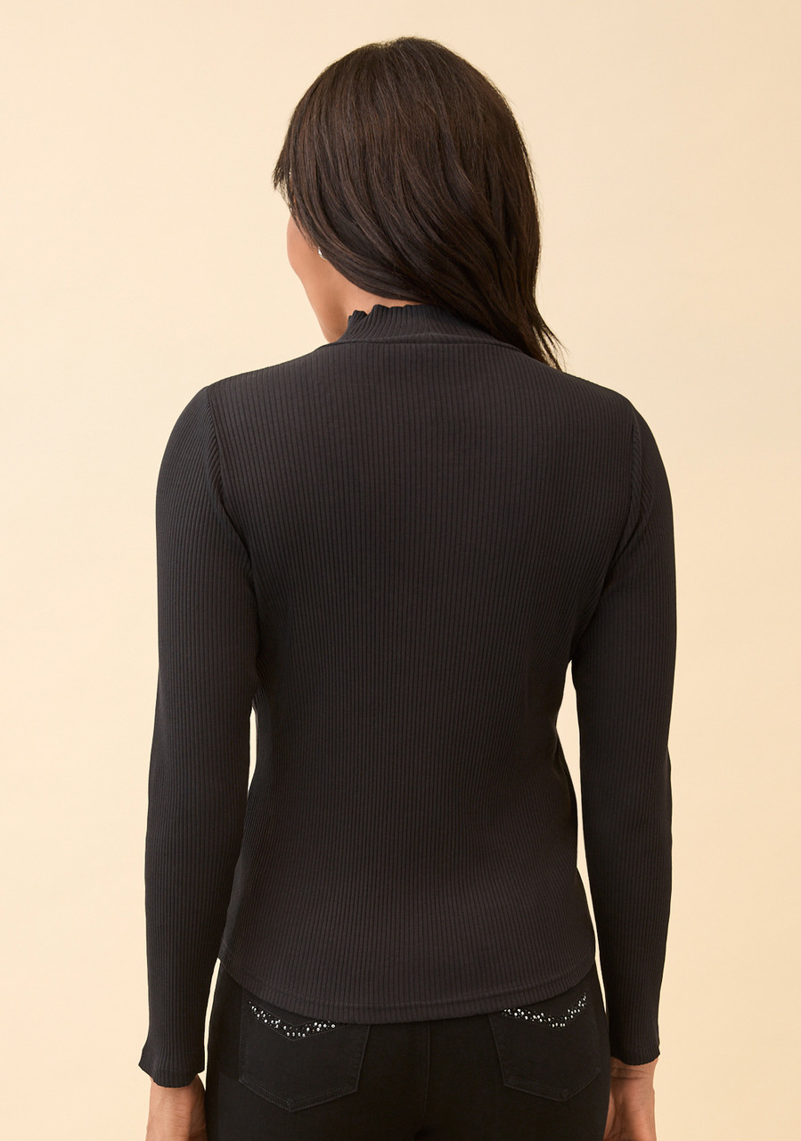 Ribbed Mock Neck Top Black Back