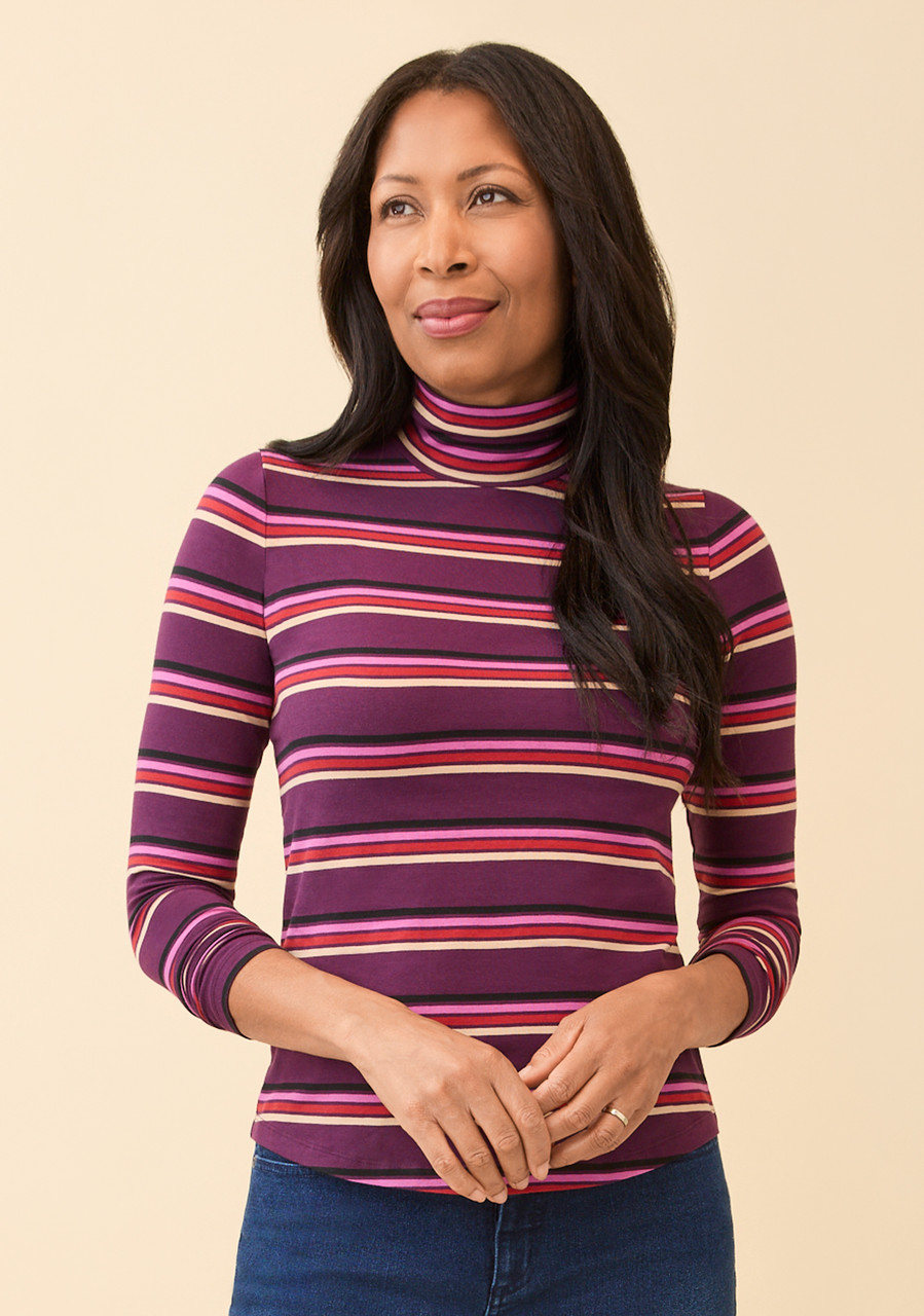 Striped Mock Neck Jersey Tee