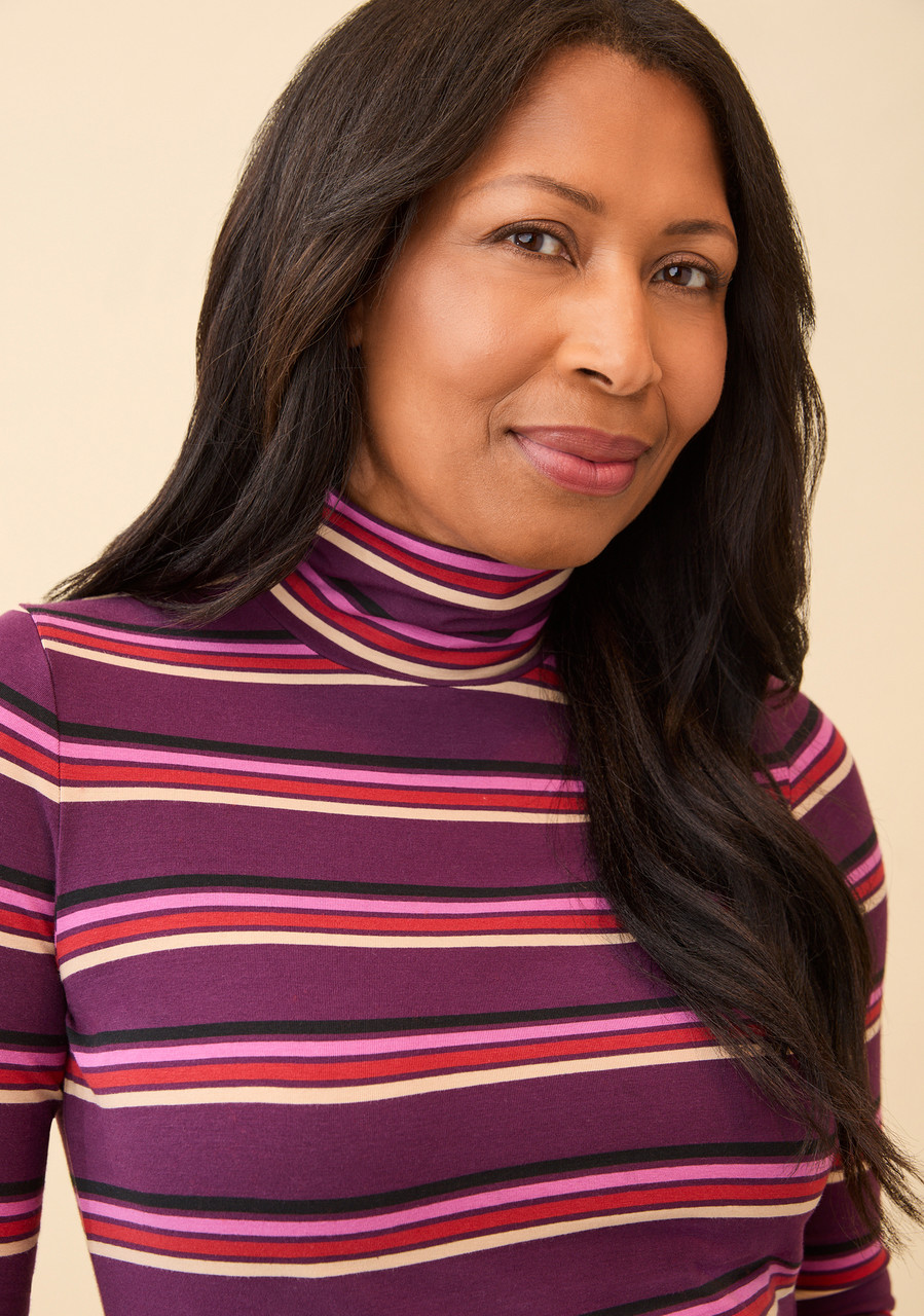 Striped Mock Neck Jersey Tee Close Up