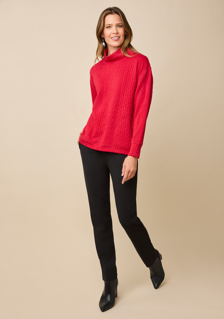 Cable Knit Funnel Neck Pullover Full Body