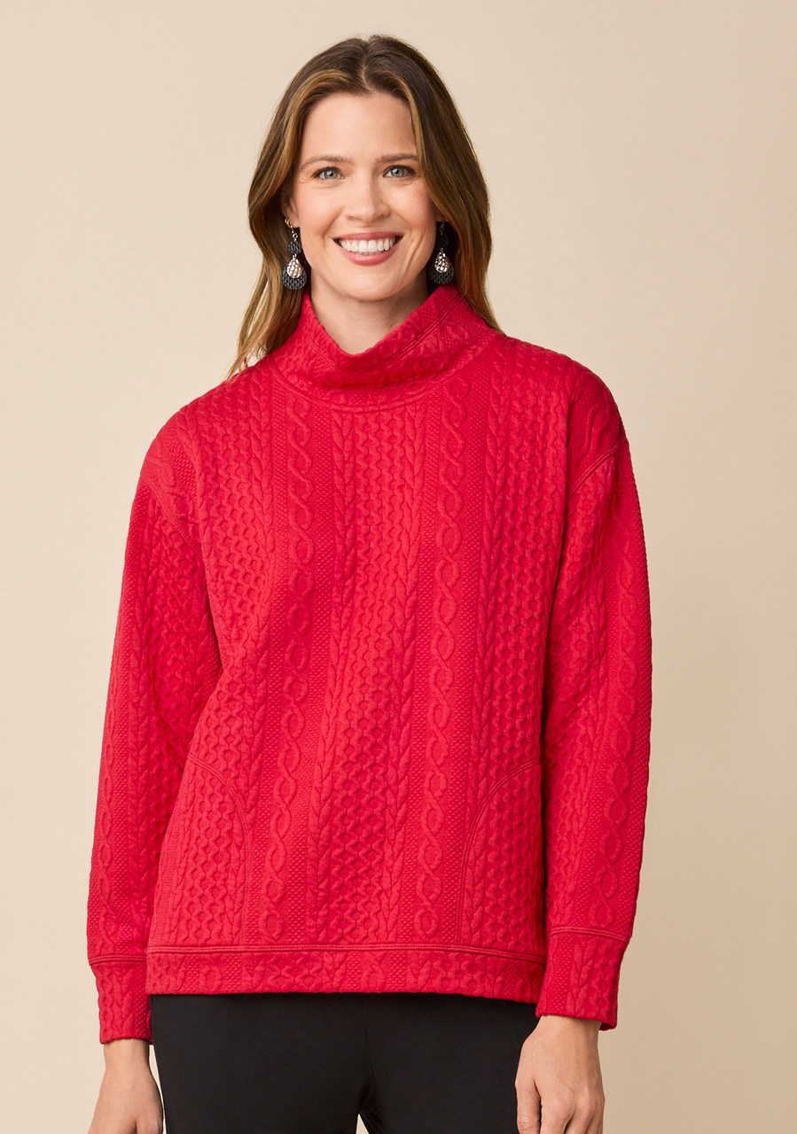 Cable Knit Funnel Neck Pullover