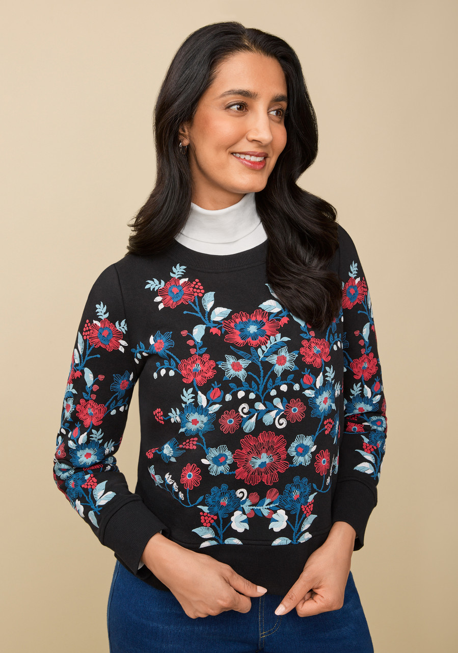 Embroidered Floral Fleece Sweatshirt 