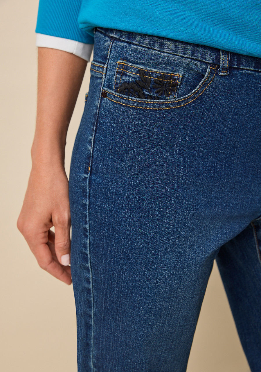 Embroidered Floral Hem Comfort Jean Close Up 2