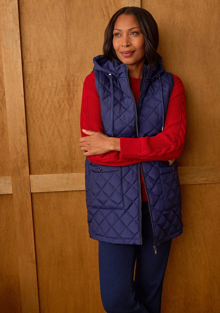 Long Quilted Vest with Side Snaps