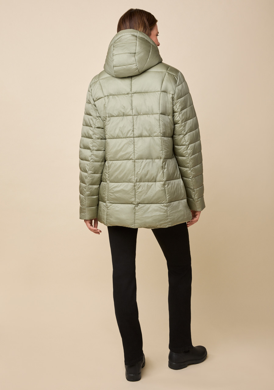 Plaid-Lined Quilted Hooded Jacket  Back