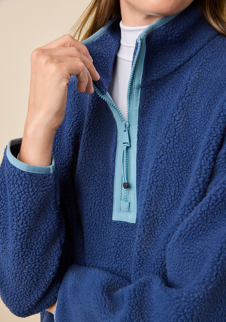 Sherpa Half-Zip Mock Neck Sweater  Close Up