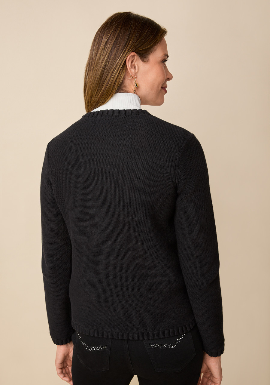 Textured Trim Zip-Front Cardigan | Northern Reflections