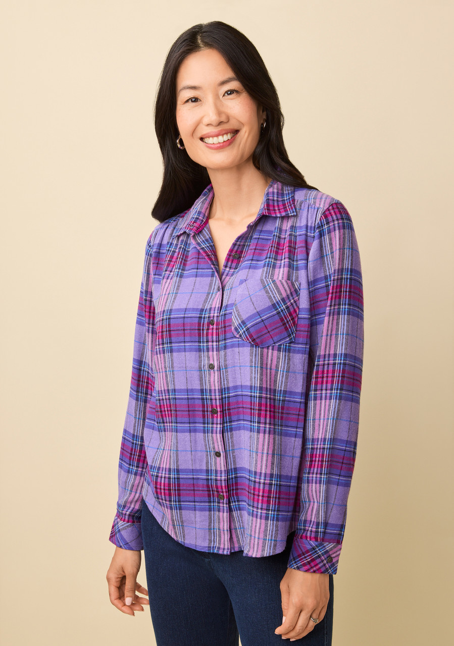 Button Front Collared Plaid Shirt front