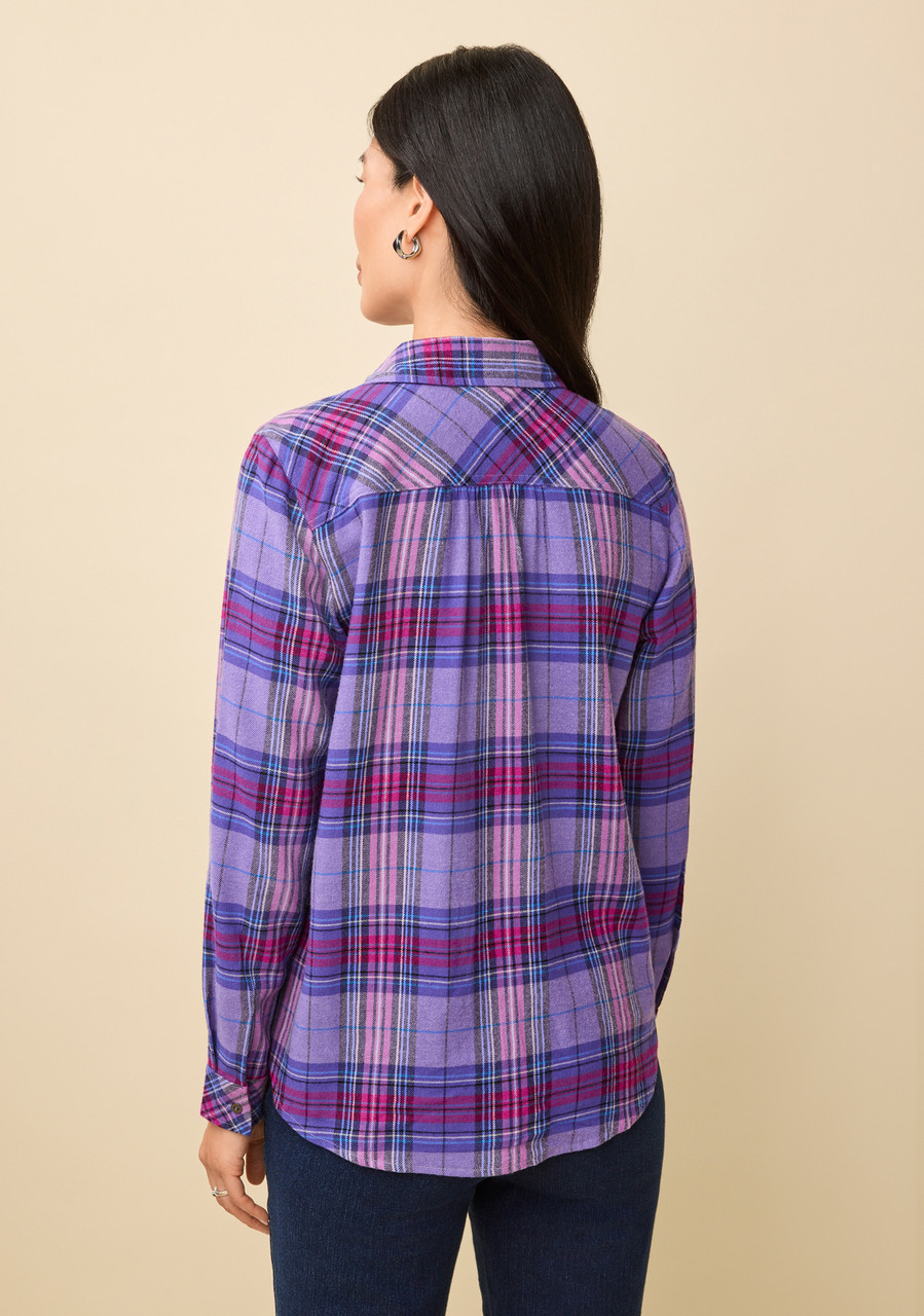 Button Front Collared Plaid Shirt back