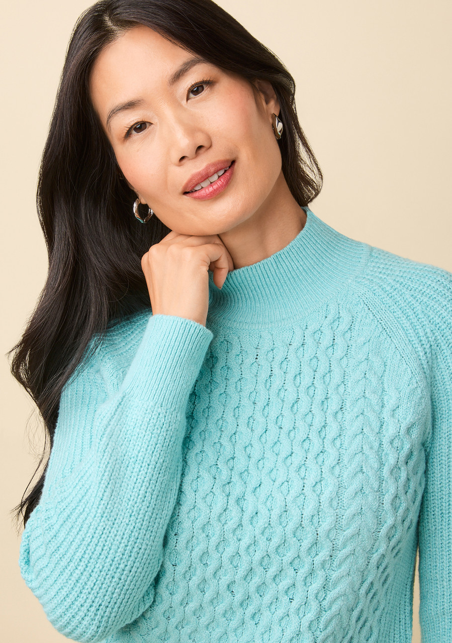Mock Neck Cable Knit Pullover