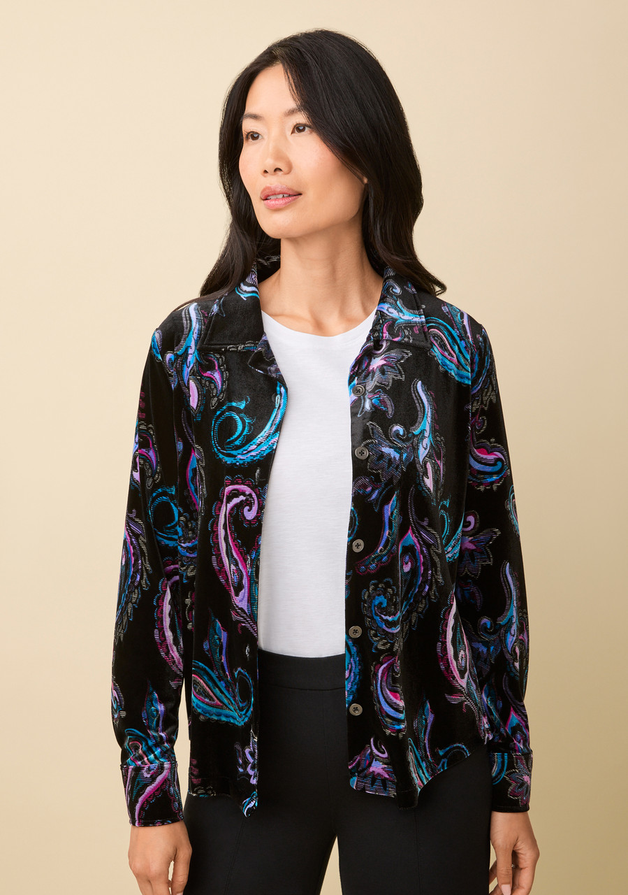 Printed Velvet Button Shirt
