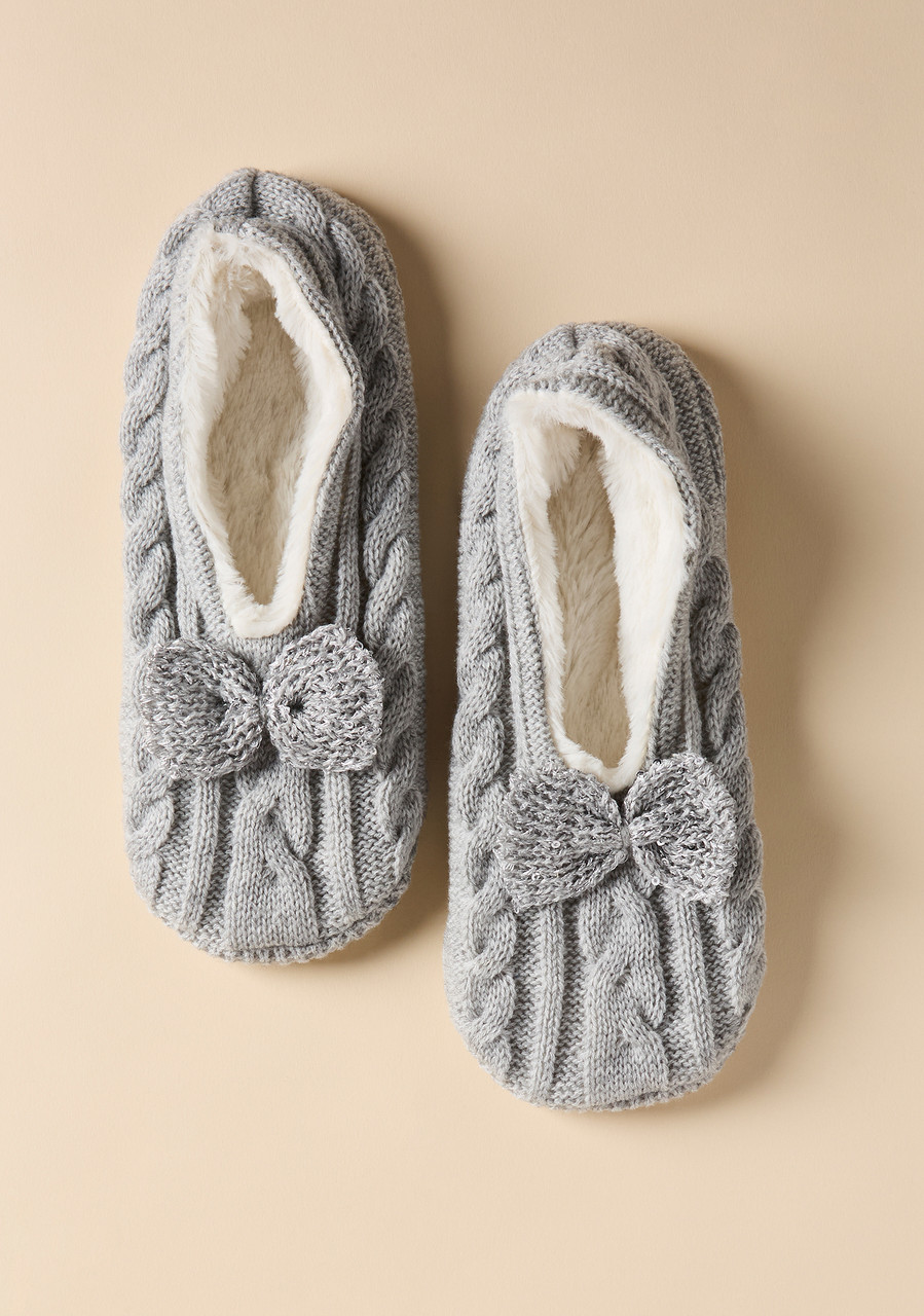Bow Slipper Socks Grey