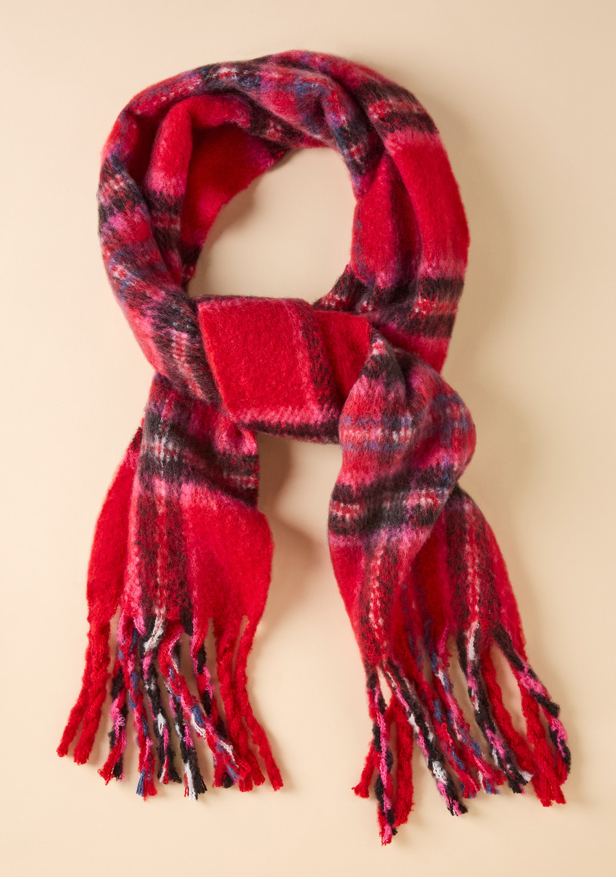 Cozy Plaid Scarf with Fringe