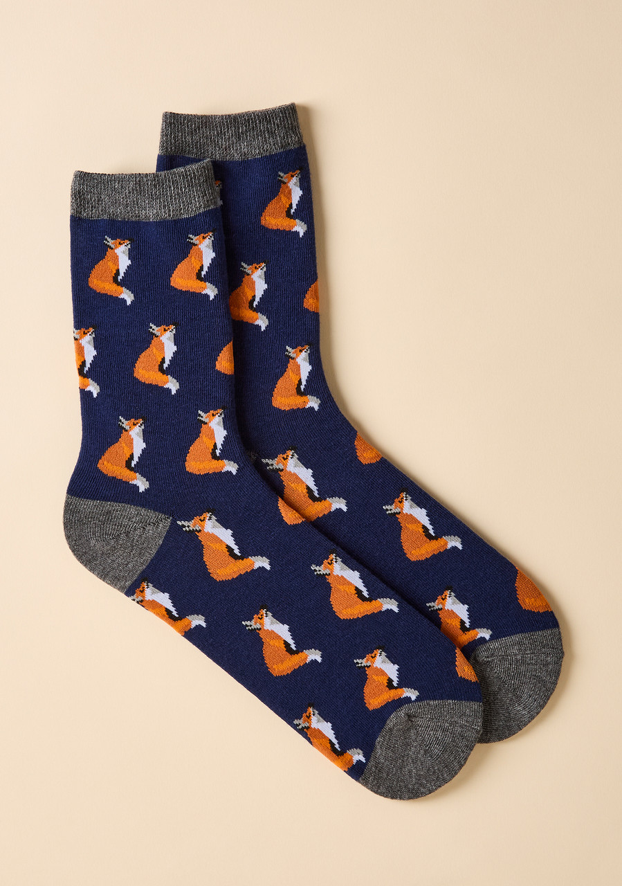 Fox Print Crew Socks