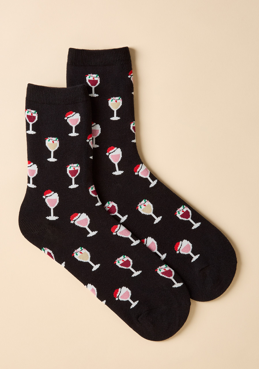Holiday Wine Glass Crew Socks