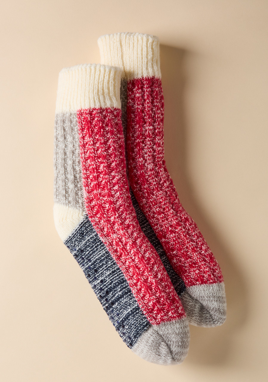 Patchwork Slipper Socks - Ruby Red