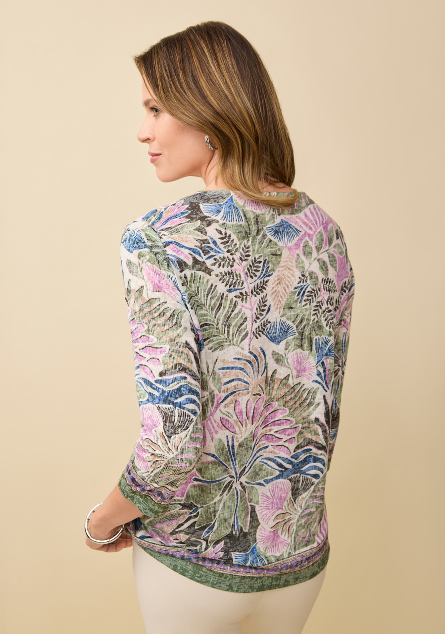 Botanical Print Three Quarter Sleeve Top - Half Body