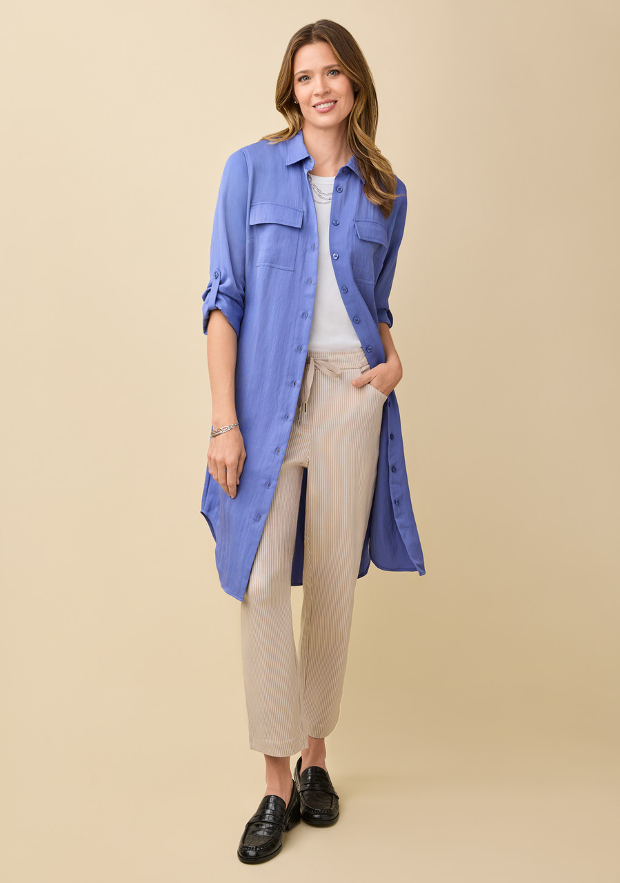 Button Front Belted Shirt Dress Purple Unbuttoned