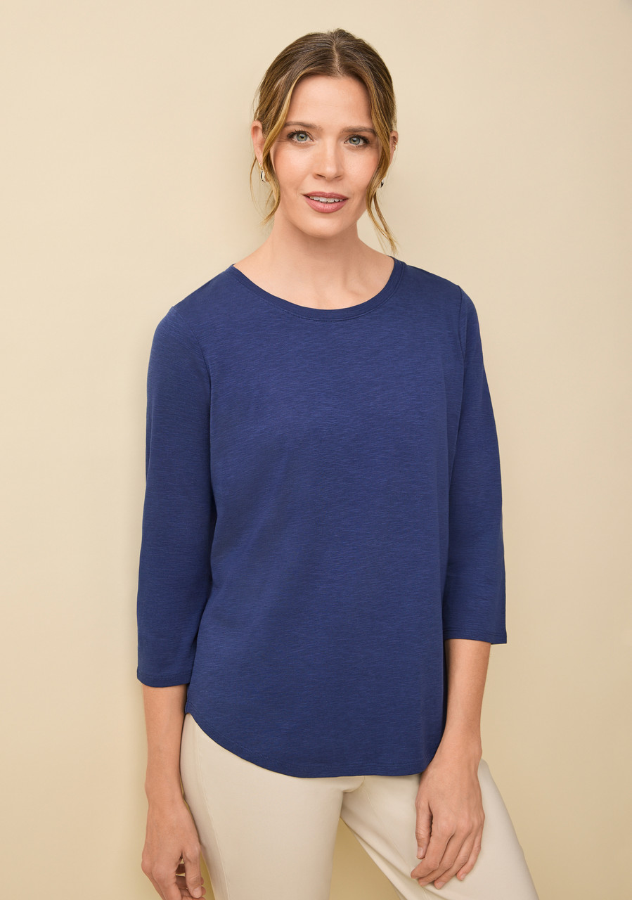 Cotton Slub 3/4 Sleeve Tee Blue