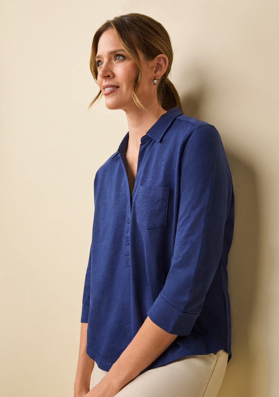 Jersey Slub Button-Front Shirt Blue